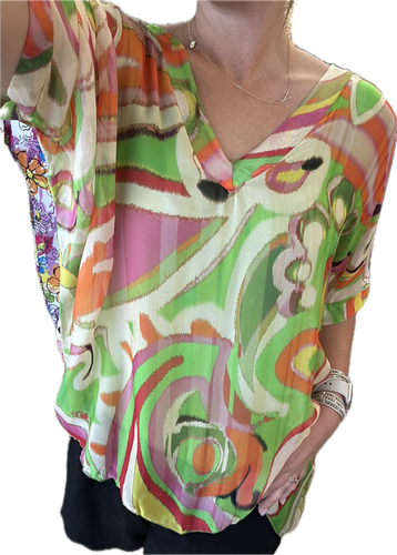 Made In Italy V-Neck Silk Top One Size