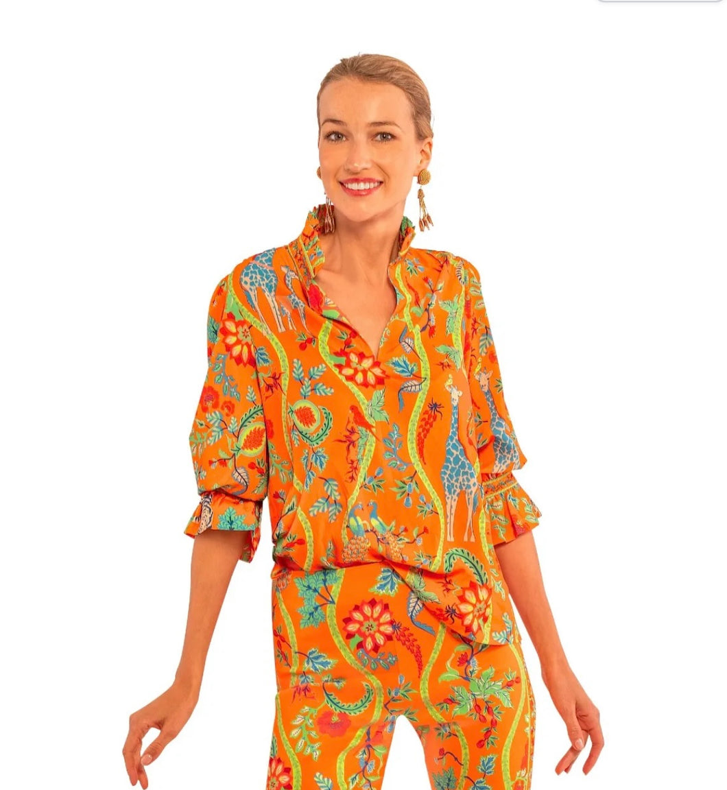 Gretchen Scott Ruffleneck Tunic- Jungle Symphony