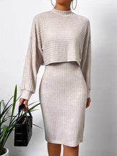 Load image into Gallery viewer, Mock Neck Long Sleeve Top and Wide Strap Dress Set