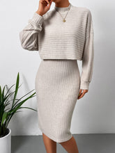 Load image into Gallery viewer, Mock Neck Long Sleeve Top and Wide Strap Dress Set