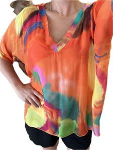 Made In Italy V-Neck Silk Top One Size