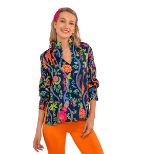 Gretchen Scott Ruffleneck Tunic- Jungle Symphony