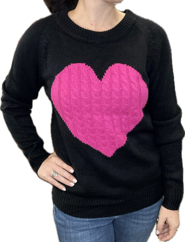 Heart Sweater Pink and Black