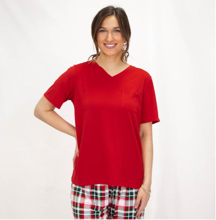 V-Neck Pj Top-Red