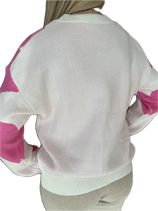 White and Pink Heart Sweater