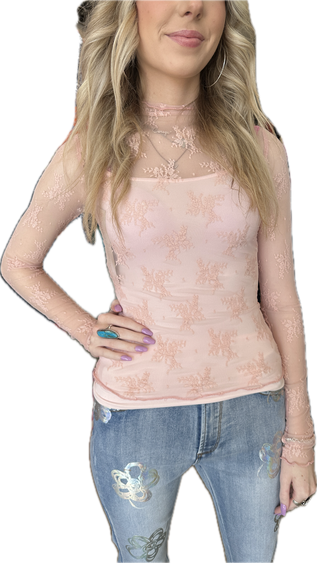 Pink Floral Lace Top