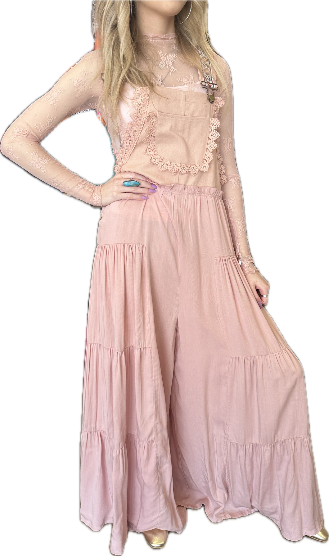 Pink Lace Overall Jumpsuit