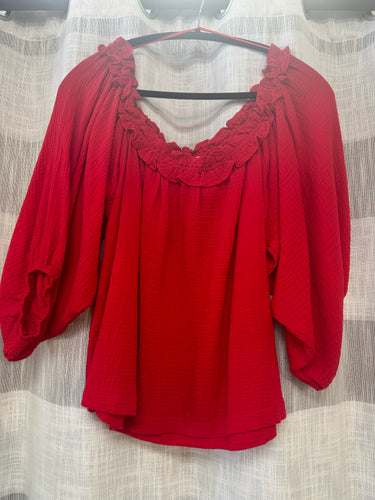 Gauze Ruffled Neckline Top