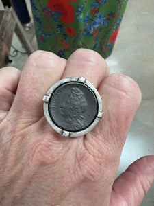 French Kande Signet Ring with Graphite X Medallion