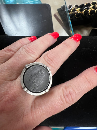 French Kande Signet Ring with Graphite X Medallion