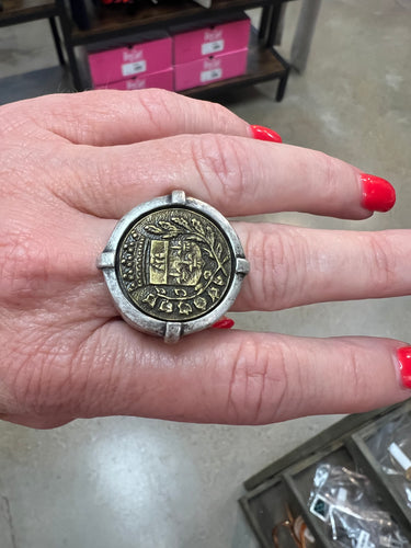 French Kande Silver & Brass Coin Ring