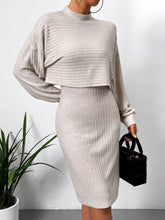 Load image into Gallery viewer, Mock Neck Long Sleeve Top and Wide Strap Dress Set