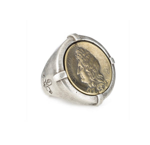 FRENCH KANDE SIGNET RING WITH BRASS LOUIS MEDALLION