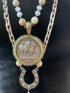 French Kande La Lune Mix with Silver Wire, Les Chevaux Medallion with Swarovski