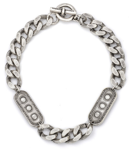 FRENCH KANDE SILVER BEVEL CHAIN WITH TWIN LILLE MEDALLIONS