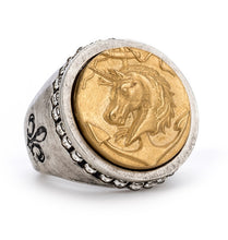 Load image into Gallery viewer, FRENCH KANDE SWAROVSKI SIGNET RING WITH 24K GOLD COLONIES MEDALLION