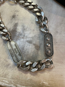 FRENCH KANDE SILVER BEVEL CHAIN WITH TWIN LILLE MEDALLIONS
