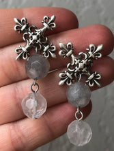Load image into Gallery viewer, French Kande X Earrings with Double Faceted Cloudy Quartz Dangles