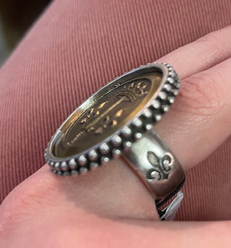 French Kande Custom Petite Bezel Ring with Medallion AN192-Z
