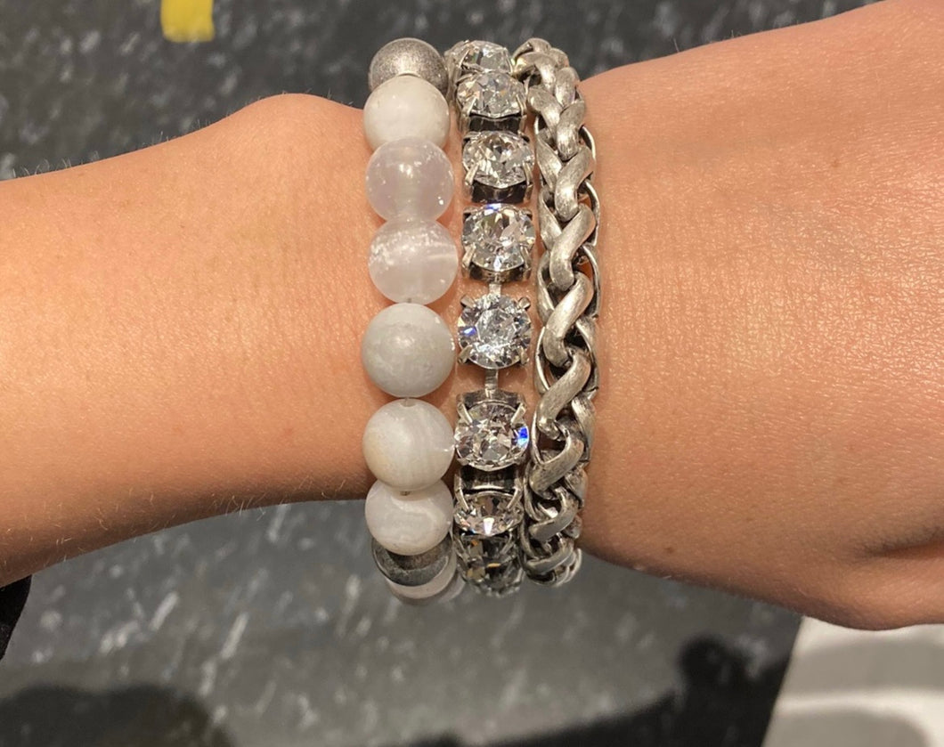 Triple Stack White Bead Bracelet