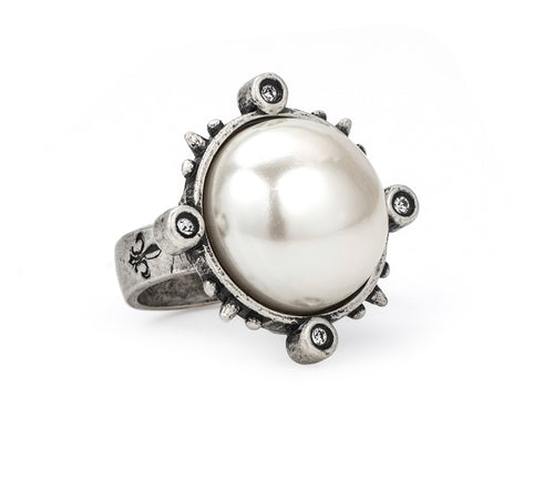 French Kande Spiked Ring with Pearl Cabochon