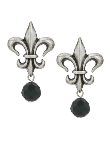 French Kande Fleur Studs with Black Onyx Dangle