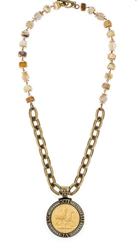 French Kande Sun Opal Mix & Lourdes Chain with Lees Chevaux Medallion