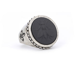 French Kande Swarovski Signet Ring with Graphite Mini Abeille Medallion