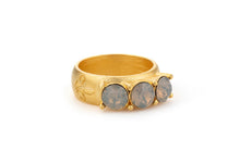 Load image into Gallery viewer, French Kande Light Grey Opal Triple Austrian Crystal Ring, Gold