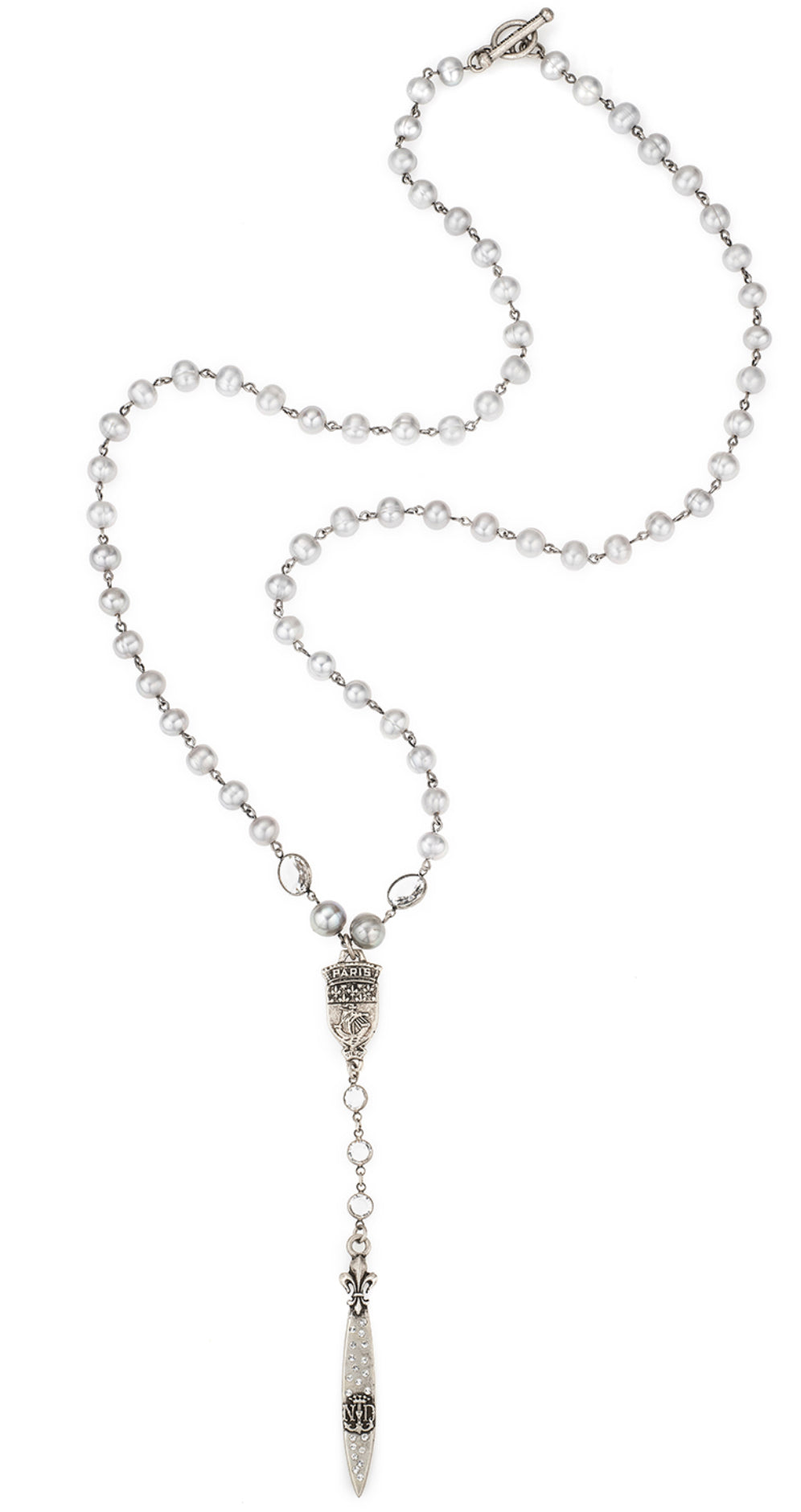 French Kande Silver Pearls with Austrian Crystal, Paris and Pointu Pendant