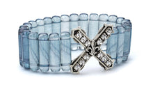 Load image into Gallery viewer, French Kande Lumi Blue Baguette Bracelet with Austrian Crystal French Kiss Pendant