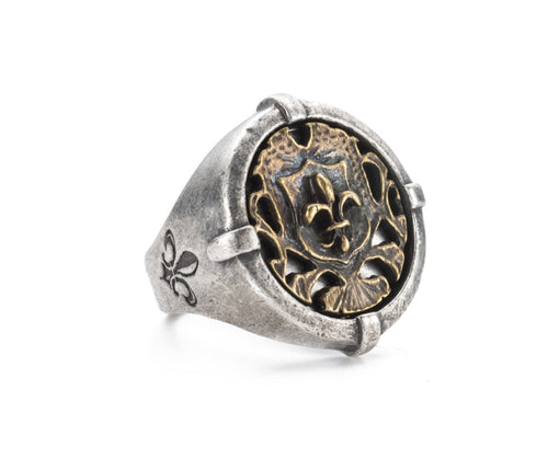 French Kande Signet Ring with Brass Mini Medallion