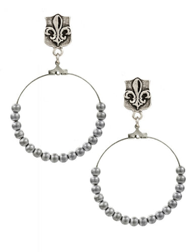 French Kande FDL and Silver Plated Hematite Hoop Earring LX450-Y