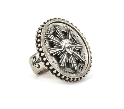 French Kande Silver Pointe Bezel Ring with Sunkiss Medallion ML261-R