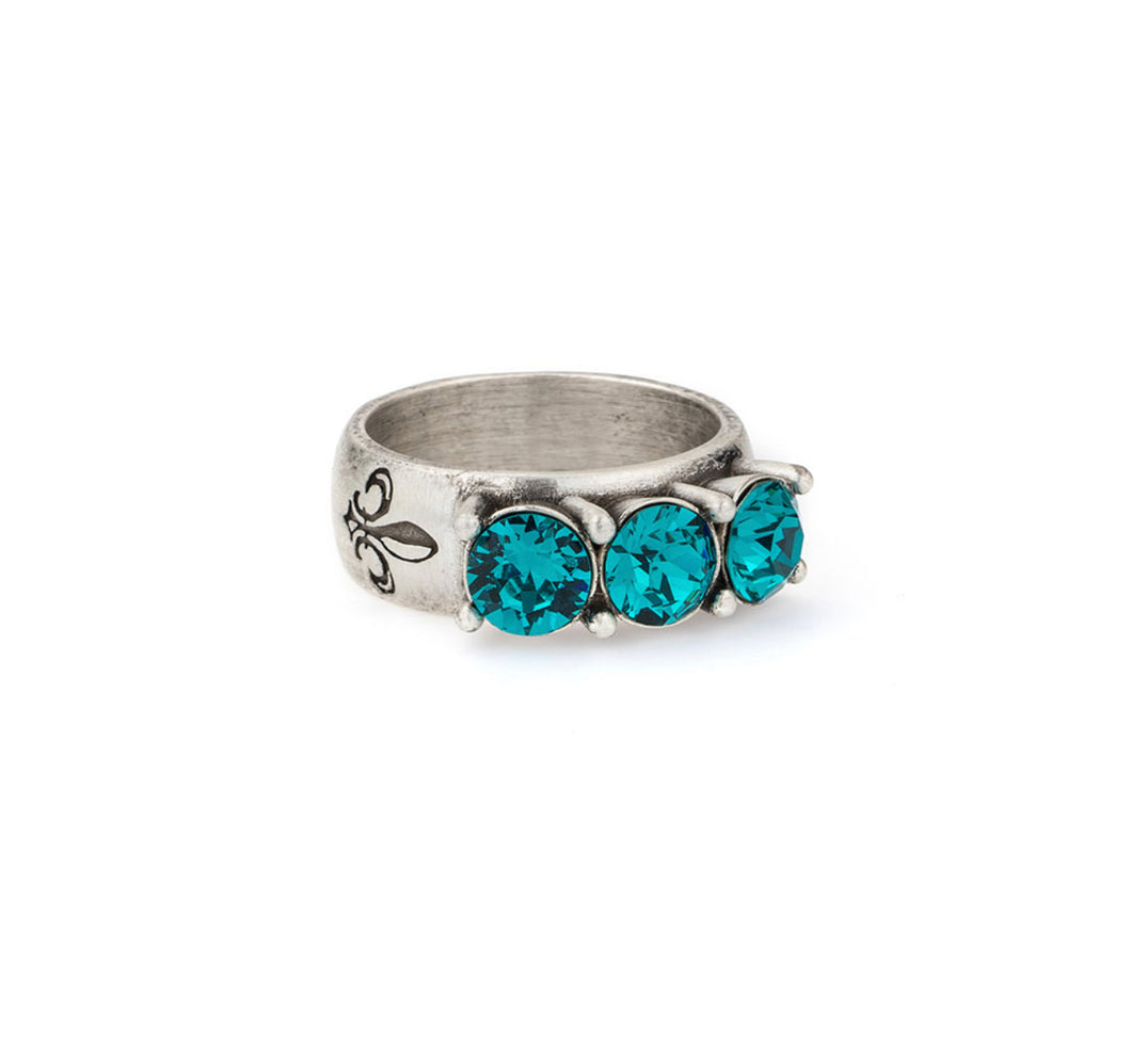 French Kande Turquoise Triple Swarovski Ring