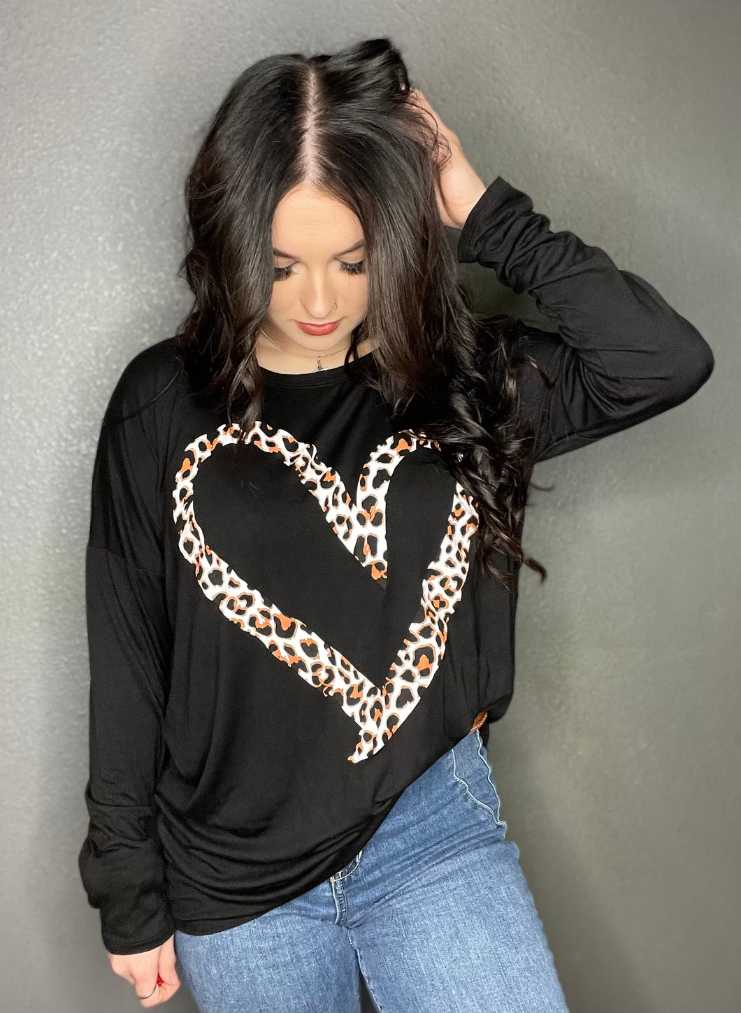 Black Leopard Heart Top