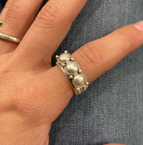 Triple Silver Pearl Ring