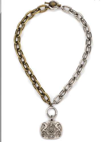 French Kande Mixed Metal Lourdes Chain with Moillard Medallion