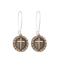 Load image into Gallery viewer, French Kande Drop Sterling Earrings with Laurel Cross