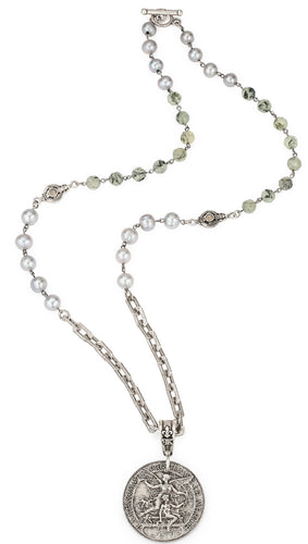 French Kande Pearls with Prehinite, Honfleur Chain, Laren Medallion and Dunkerque Connector