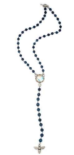 French Kande Blue Apatite with Miel Pendant and Austrian Crystal