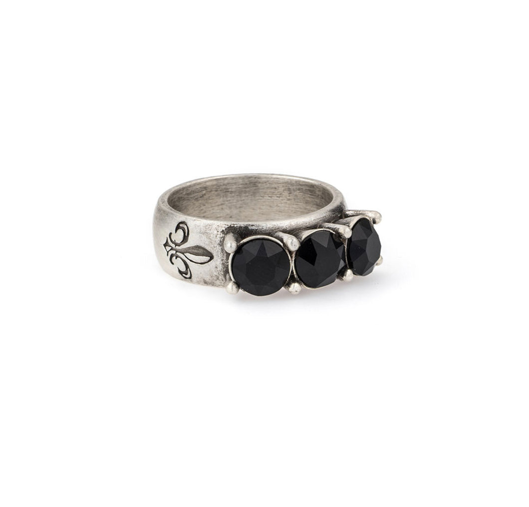 French Kande Jet Triple Swarovski Ring