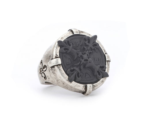 French Kande Signet Ring with Graphite X Medallion