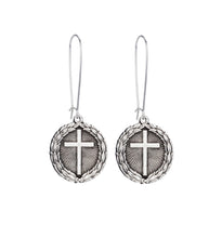 Load image into Gallery viewer, French Kande Drop Sterling Earrings with Laurel Cross