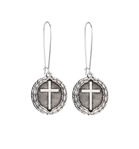French Kande Drop Sterling Earrings with Laurel Cross