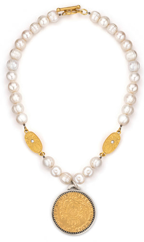 French Kande Pearls with Gold Euro Crystals Cuvee and Domini Medallion