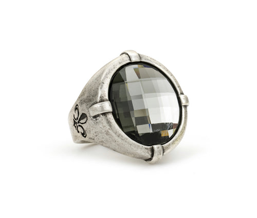 French Kande Signet Ring with Black Diamond Checkerboard Swarovski