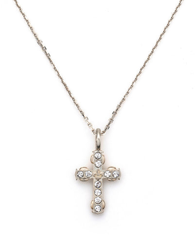 French Kande Micro Euro Crystal Cross Necklace Silver