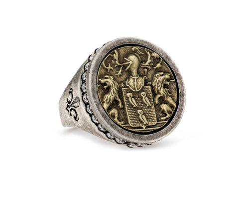 French Kande Euro Crystal Signet Ring with Marceaux Medallion
