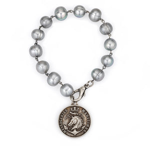 French Kande Silver Pearls with Colonies Medallion